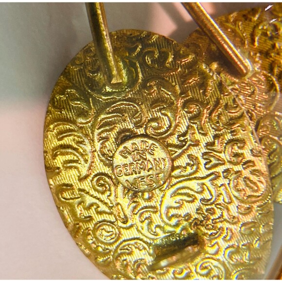 Vintage Floral Gold Tone MCM Brooch Pin Made In West Germany Aurora Borealis - Picture 6 of 7